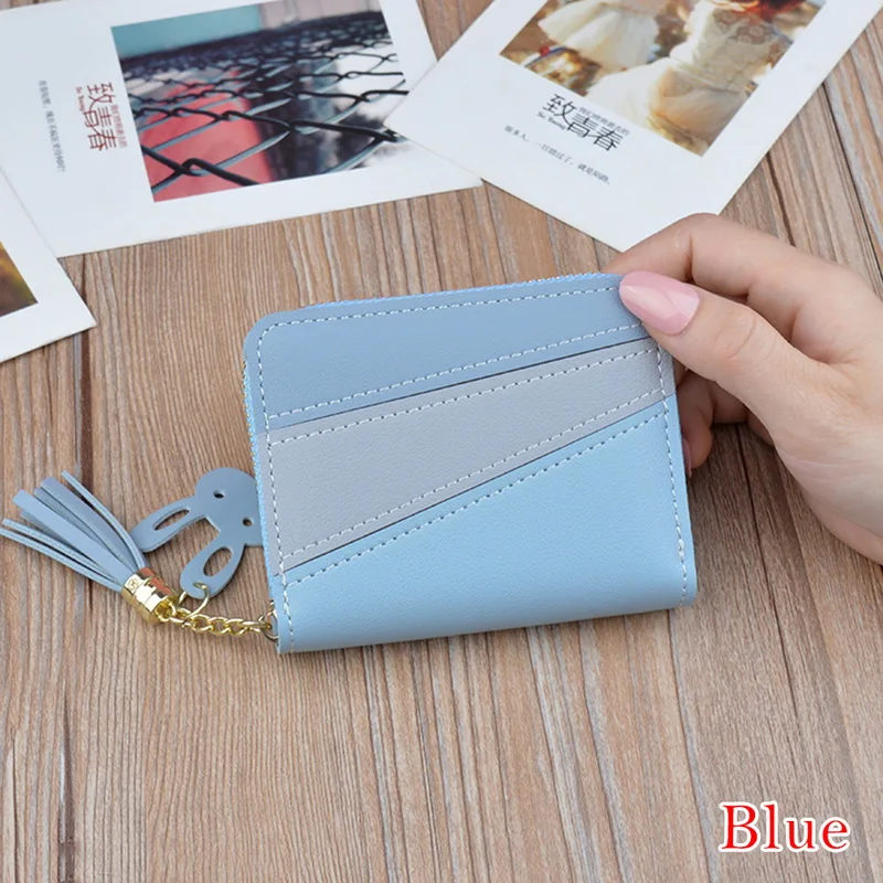 D Blue Геометрические женские кошельки на молнии, розовый карман для телефона, кошелек, держатель для карт, пэчворк, Женский Длинный кошелек, Дамский короткий кошелек с кисточками - Цвет: D Blue