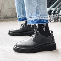 luxury brand men casual leather shoes designer fashion thick sole martin shoes brogue high quality black business shoes for men