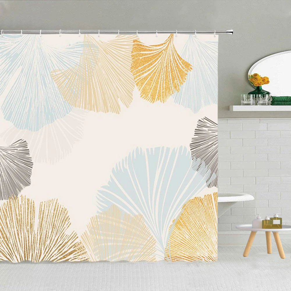 

Shower Curtain Set Waterproof Nordic Minimalist Ginkgo Leaf Polyester Fabric Bath Screen High Quality With Hooks 3D Printing