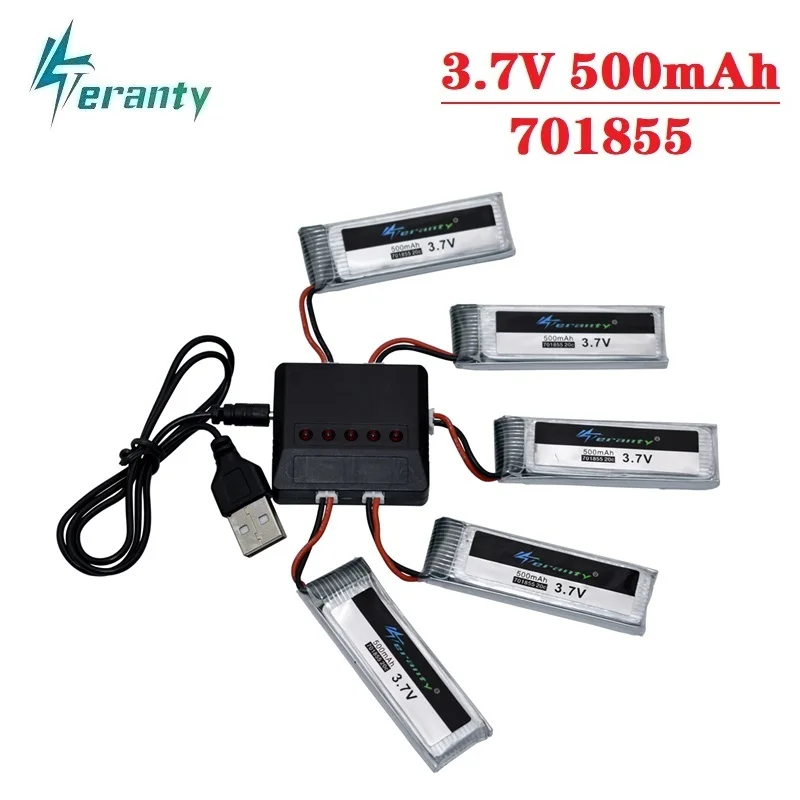 

Original Teranty LiPo Battery 1S 3.7V 500mAh Rechargeable Battery with PH2.0 Plug+Charger for Indoor Racing Drone Toy 701855