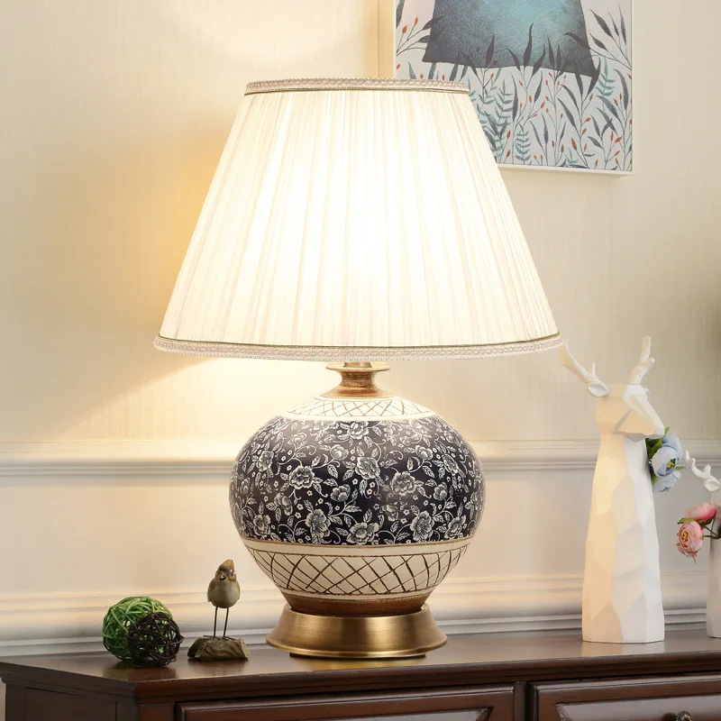 

Новая керамическая Медная настольная лампа в китайском стиле для гостиной, большая прикроватная лампа для спальни, Классическая американс...