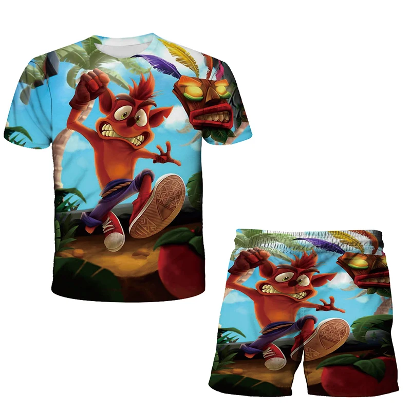 

Ccrash Bandicoot 3D Printing Suit interesting Boy And Girl Top + shorts Two-piece Good-looking teenager clothing Baby suit