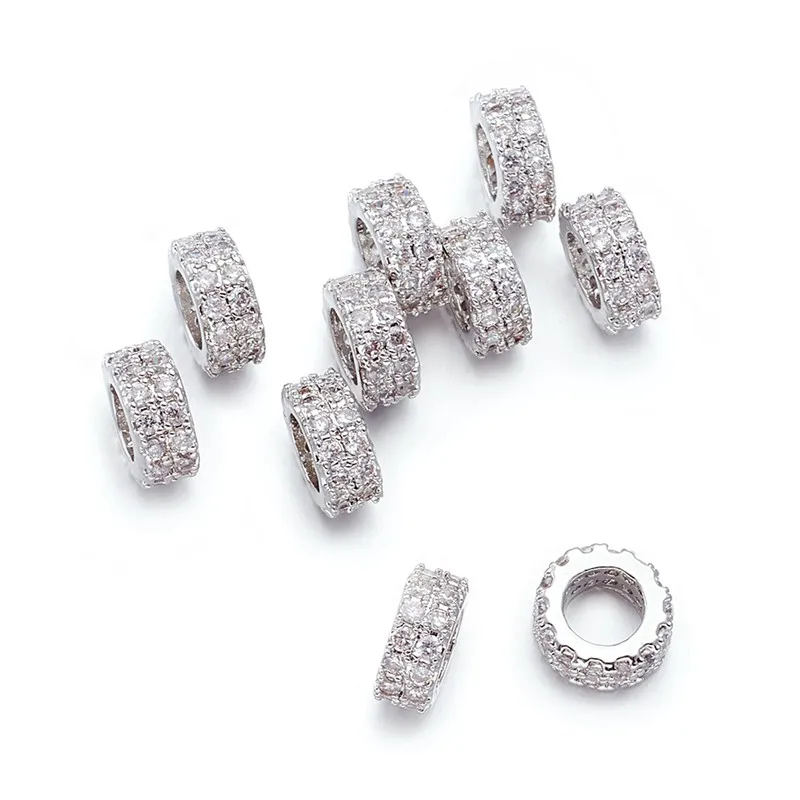 

10pcs Brass Micro Pave Cubic Zirconia Beads Flat Round Spacer for Jewelry Making DIY Bracelet Necklace 7.5x3mm Hole: 4mm