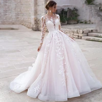 eightree long sleeves princess wedding dress 2020 lace tulle beach bride dress organza illusion backless appliques wedding gowns