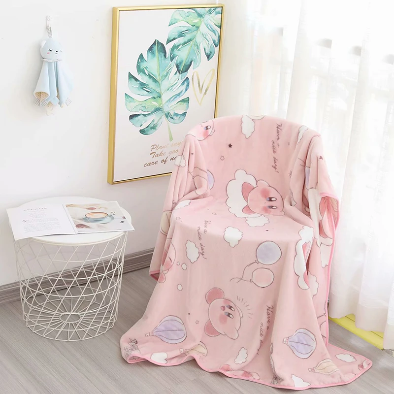 

Kawaii Kirby pink anime peripheral flannel blanket plush pillowcase household items home decoration birthday holiday surprise gi