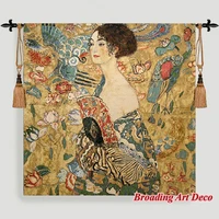 gustav klimt lady with fan tapestry wall hanging jacquard weave gobelin home art decoration aubusson cotton 100 138138cm