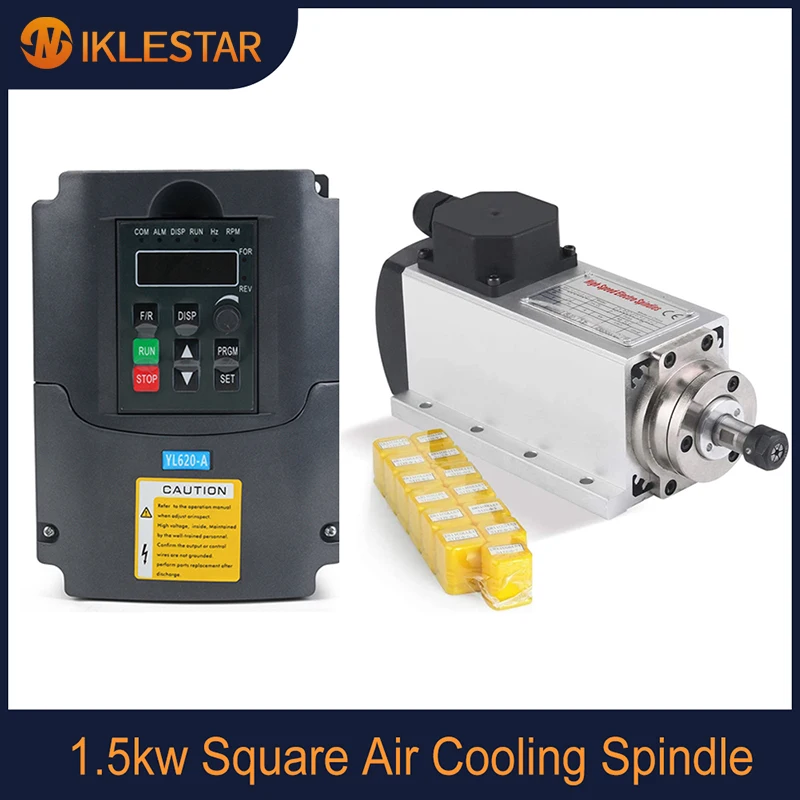 

1.5kw Square Air Cooling Spindle 220v/110v Air-cooled Spindle Motor+VFD Inverter + 13pcs ER11 Collet CNC Milling Spindle Kit