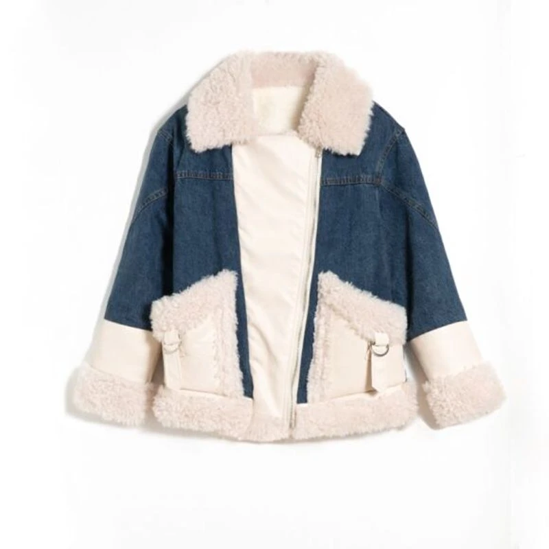 Женская зимняя куртка 2021 оверсайз из искусственной овечьей шерсти с меховым