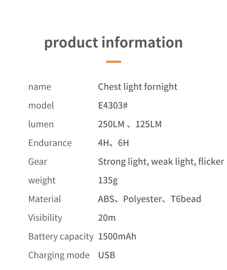 AONIJIE E4303 Waterproof Adjustment Chest Light Lamp Flashlight USB Charging For Night Running Cycling Hiking
