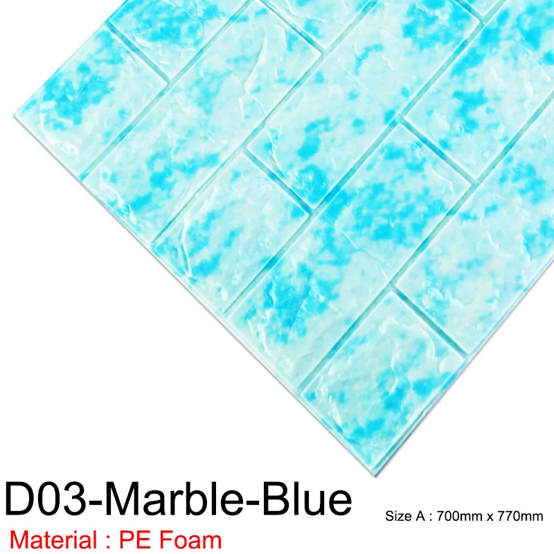 D03-Marble-Blue 3D обои, Мраморная кирпичная кожура и самоклеющиеся настенные стикеры s, водонепроницаемые, DIY, для кухни, ванной, дома, настенные наклейки, виниловые - Цвет: D03-Marble-Blue
