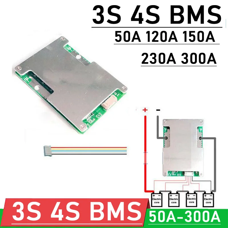3S 4S BMS 12V 120A 150A 230A 300A Li-ion LifePo4 Lithium Battery Protection Board Balance MOS High Current car start RV Inverter