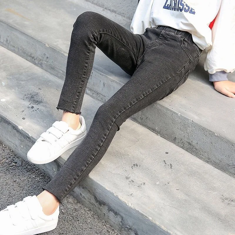 Модные эластичные джинсы-карандаш для девочек на весну и осень 2024 Детские
