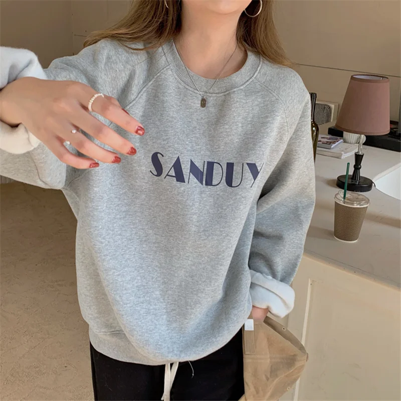 Женский однотонный пуловер Alien Kitty с круглым вырезом и надписью - купить по