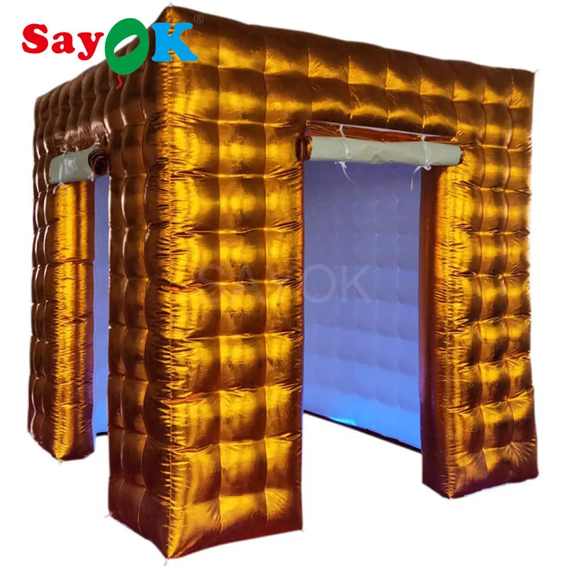 

Sayok 2.5M Golden/Silver Inflatable Photo Booth Enclosures 2 Doors with LED Colored Lights Party Wedding Event Decorations