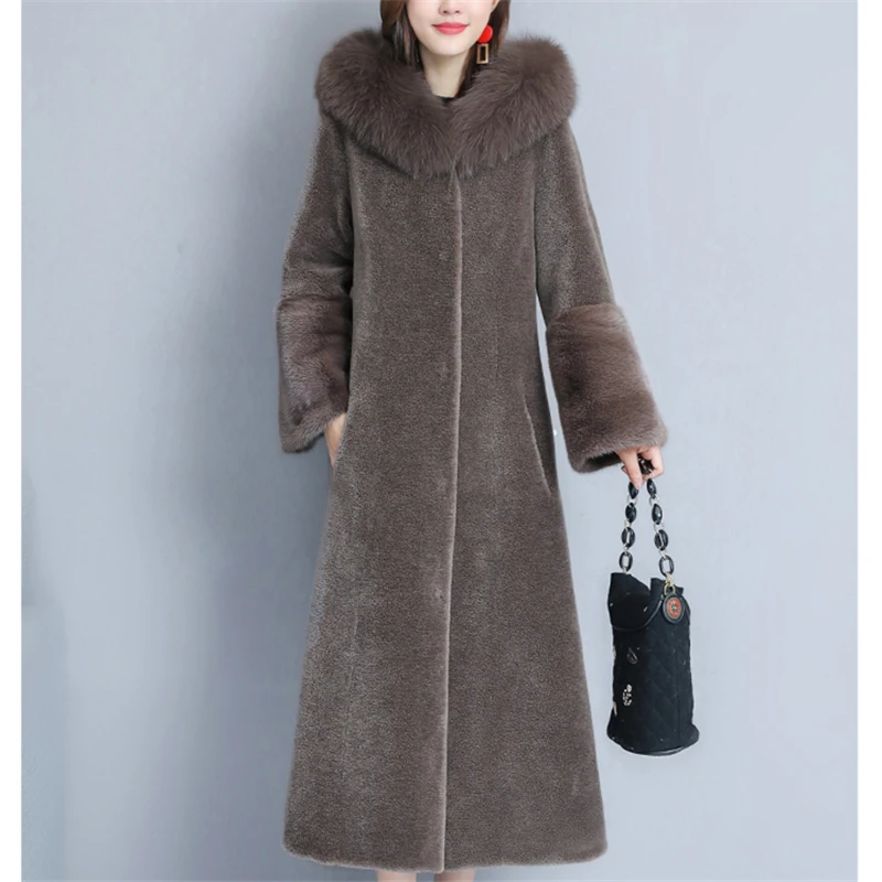 M-4XL Женское зимнее пальто с капюшоном большой меховой воротник длинное меховое