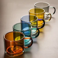 300ml coffee cup double colored glass cup creative coffee cup heat resistant glass water cup heat insulation mug tea cup