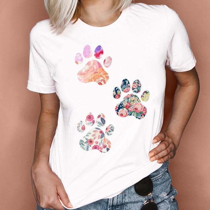 

FIXSYS Cartoon Pet Cute 90s Clothing Women Graphic Dog Paw Mom Summer Spring Lady Clothes Tops Tees Print Female Tshirt T-Shirt