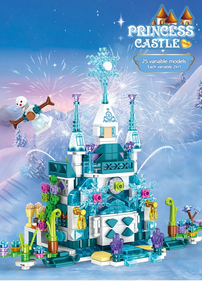 

Mailackers Friend Princess Ice Castle Building Blocks Friend Creator 12 Models in One Model Brick Children's Toys Gifts 554PCS