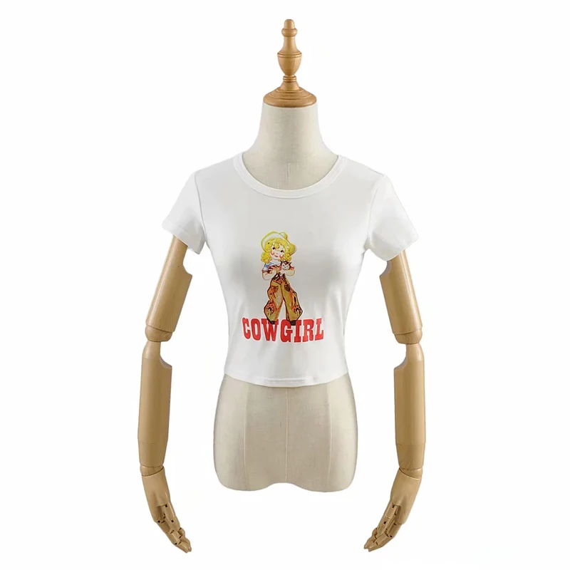 

Women Cowgirl Print Crop Tee Short Sleeve Crop T-shirt y2k aesthetic 2021 women fashion clothing t shirt for women