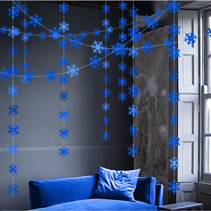 4 комплекта Серебряный Синий Белый Маленькая бумага Снежинка гирлянды флаги