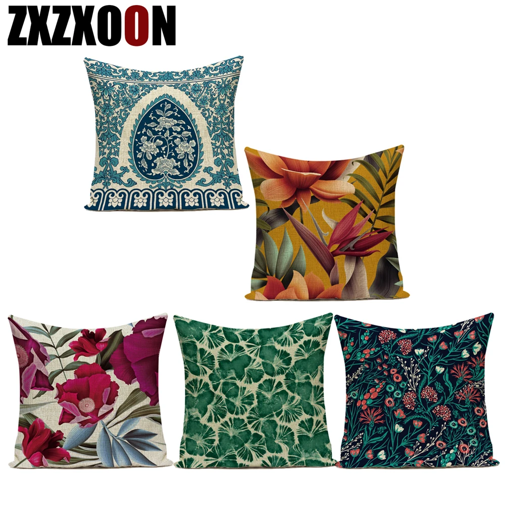 

Декоративный чехол для диванной подушки, чехол из полиэстера, квадратная Цветочная наволочка для подушки с растениями, наволочка для диван...