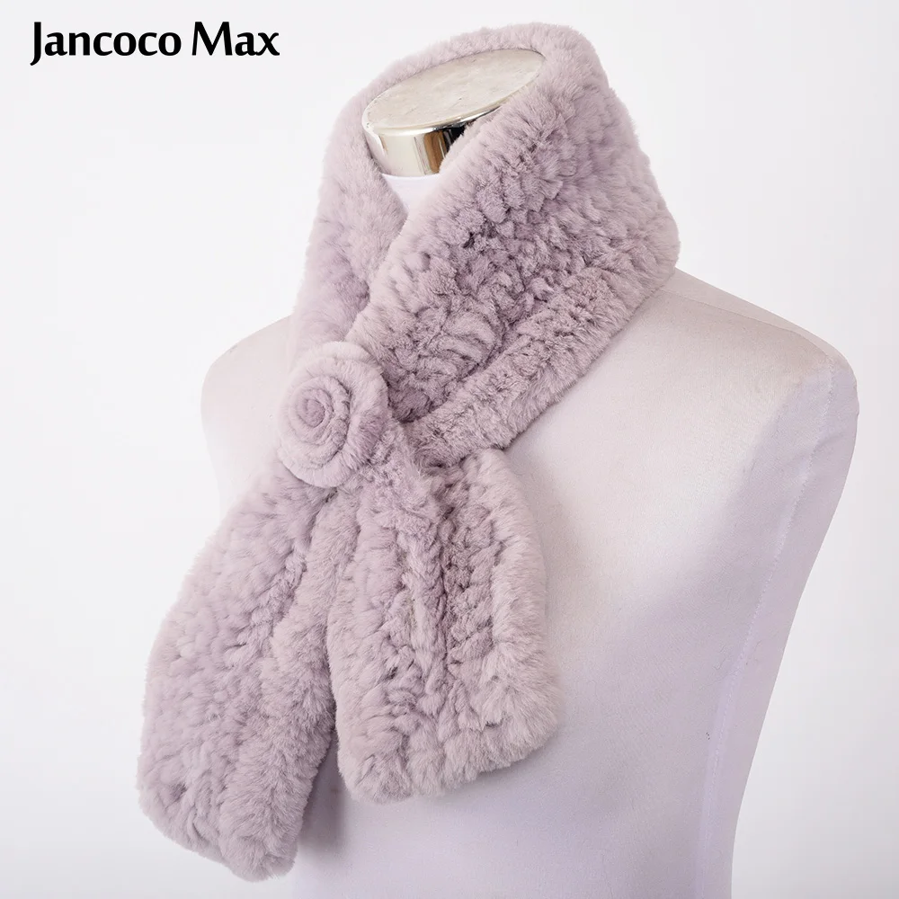 Женский меховой шарф однотонный теплый из натурального кроличьего меха на весну