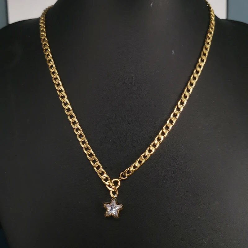 

Punk Chain Necklace Thick Long Chain Necklace For Women Stainless Steel Necklace Heart Star Gold Colour Necklace Jewelry Gift