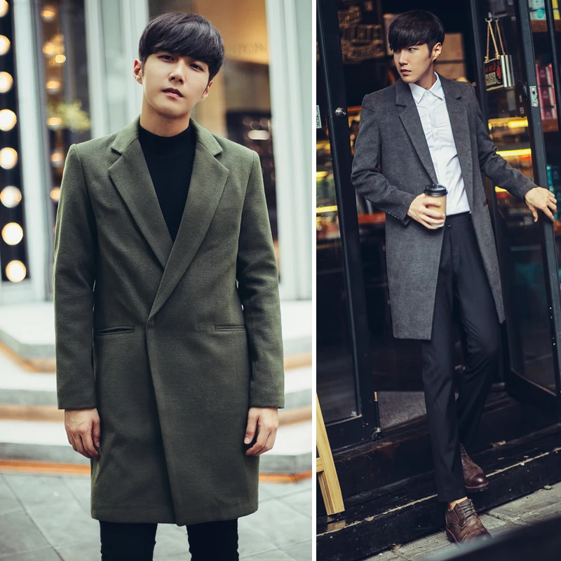 

Medium Casual Long Men's Coat Turn-down Collar Trench Coat Men Jacket Coats Brand-Clothing Army Green Mens Coat Overcoat