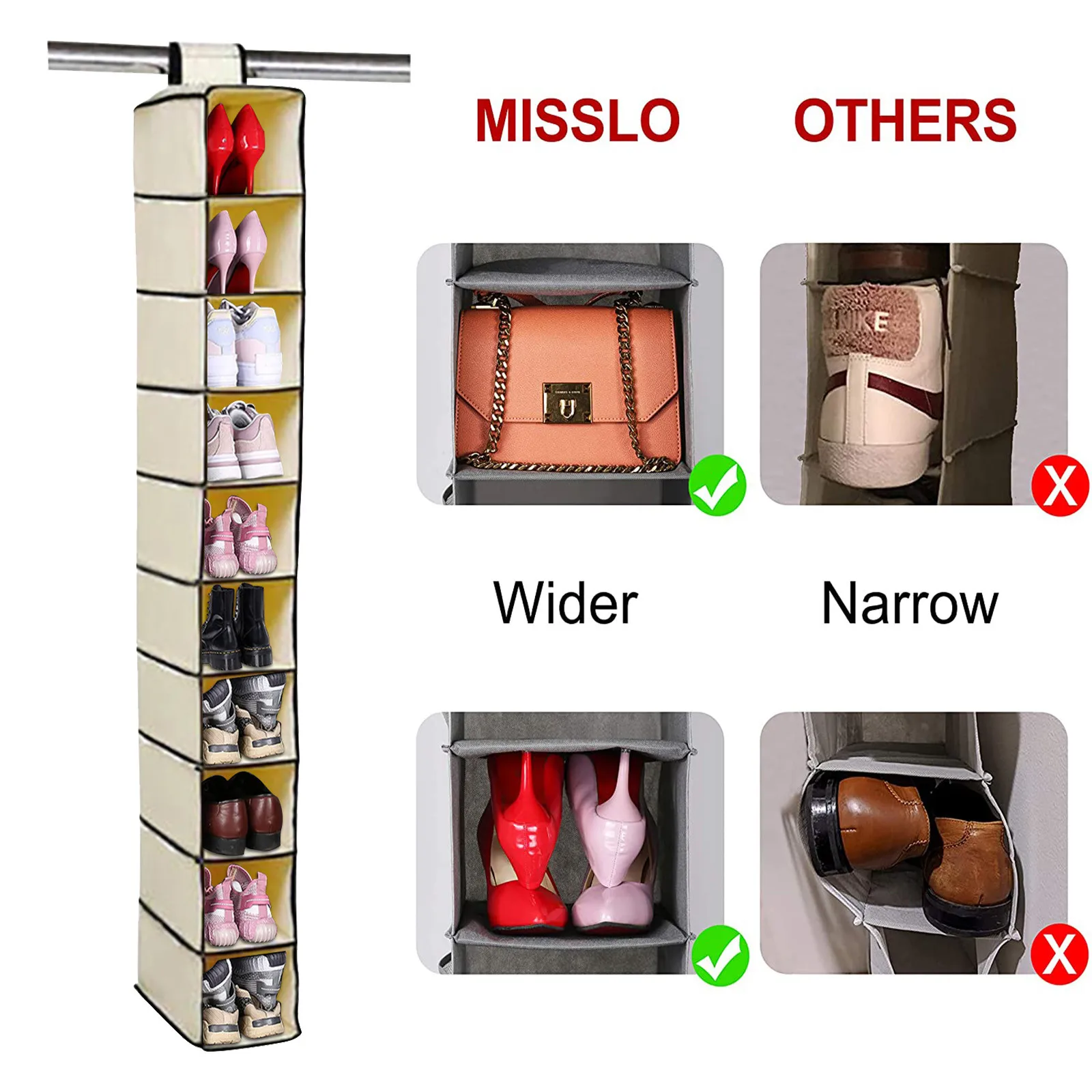 

10 Layers Hanging Storage Bag Closet Organizer Wardrobe Organizer Clothes Door Storage Pocket Shoes Hanging Closet Organizer #GM