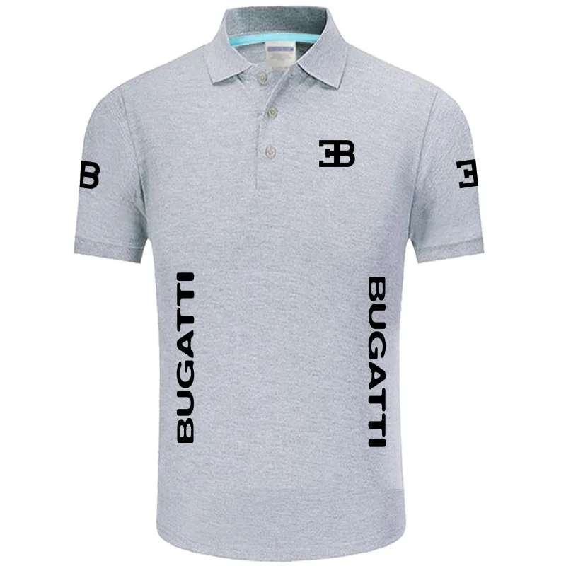 

Летняя брендовая рубашка-поло с логотипом Bugatti, модная повседневная Однотонная рубашка-поло с коротким рукавом, рубашки унисекс