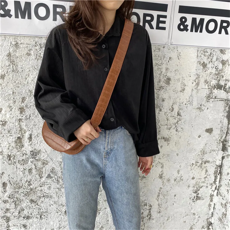 HziriP Vintage Women Shirt Blouses 2021 New Spring OL Single Breasted Blouse Female Solid Loose Casual Shirts Tops Blusas Mujer | Женская
