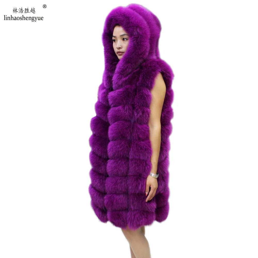 Жилет Linhaoshengyue из натурального Лисьего меха с капюшоном длиной 90 см женский жилет