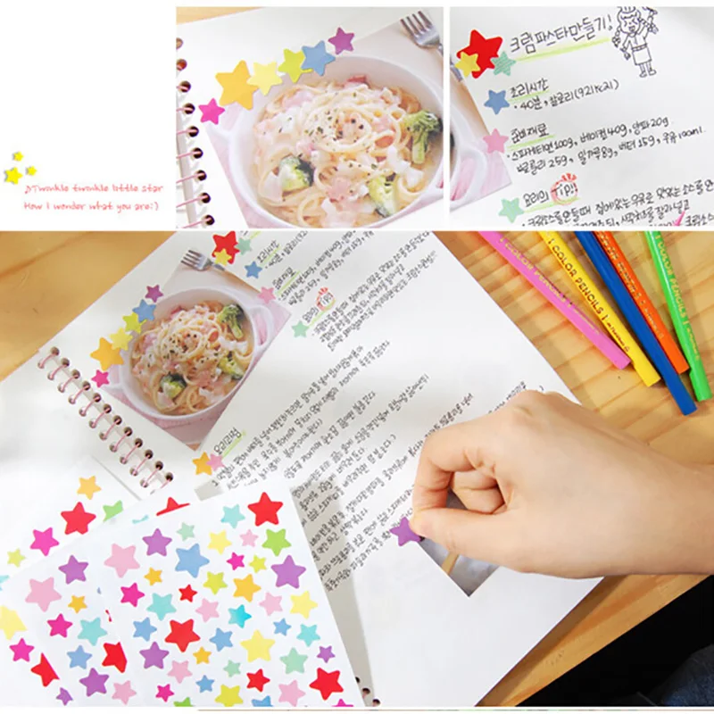 6 hojas de pegatinas para diario, pegatinas redondas de forma de estrella de amor para la escuela, pegatinas para &aacute;lbum de recortes para ni&ntilde;os, pegatinas para &aacute;lbum de recortes-4