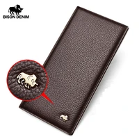 bison denim cowskin long purse for men wallet business mens thin soft genuine leather wallet card holder coin purse n4470n4391