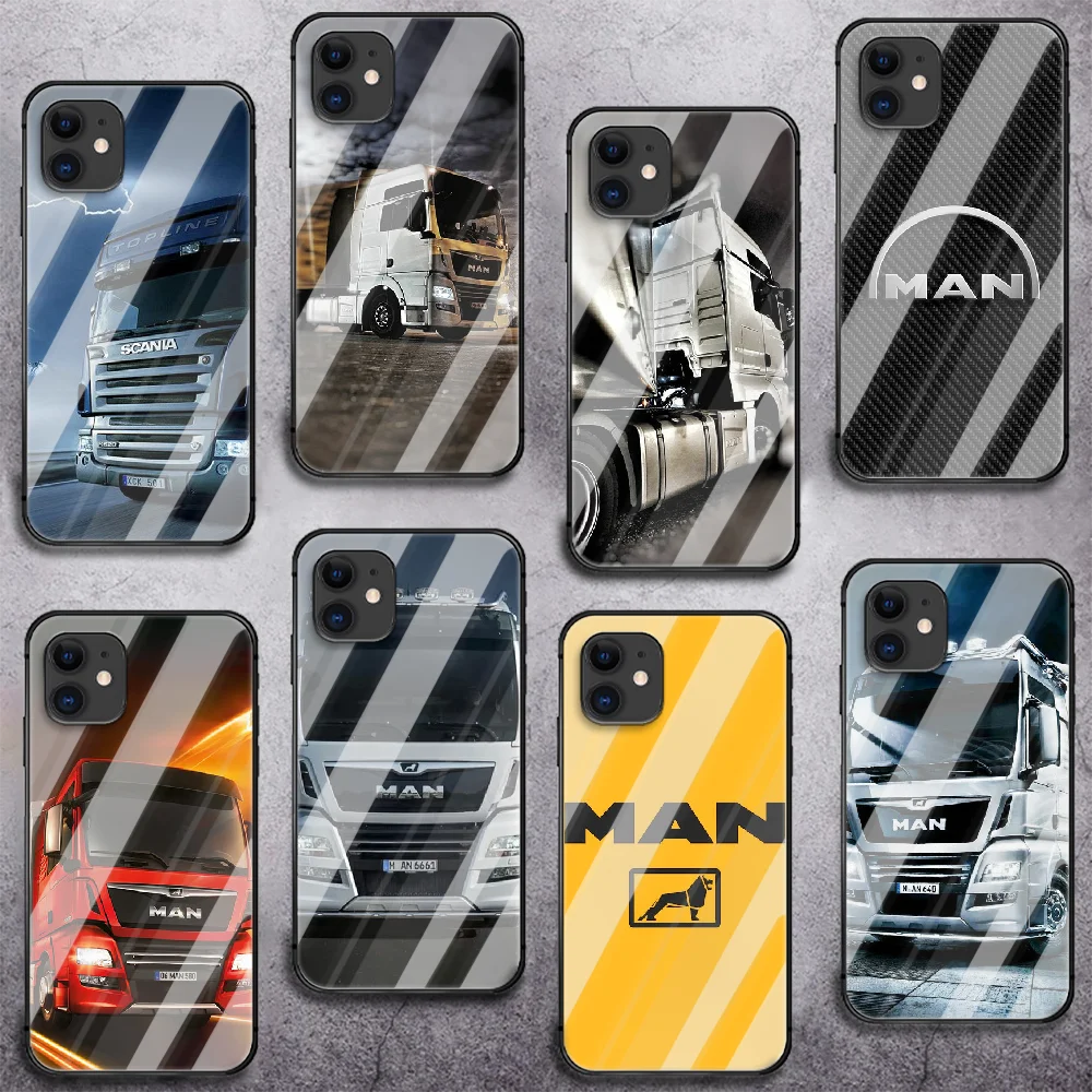 

MAN truck Phone Tempered Glass Case Cover For IPhone 6 6S 7 8 11 12 X Xr Xs Se 2020 Pro Max Plus Mini