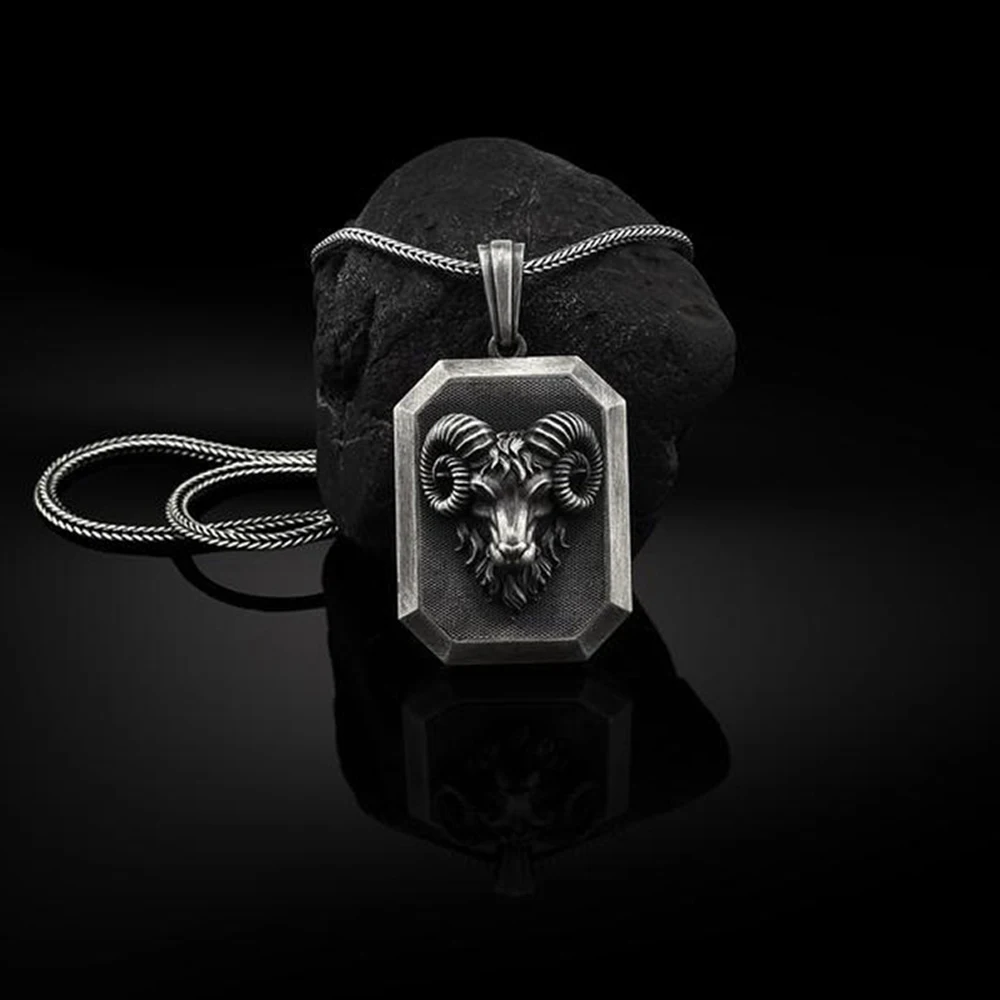 

Men's Gift Pendant Retro Animal Sweater Chain Wild Long Men's Necklace Aries Sheep Head Tag Necklace
