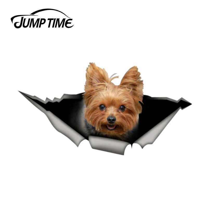 Время скачка 13 см x 7 автомобильная наклейка для йоркширского терьера 3D животное