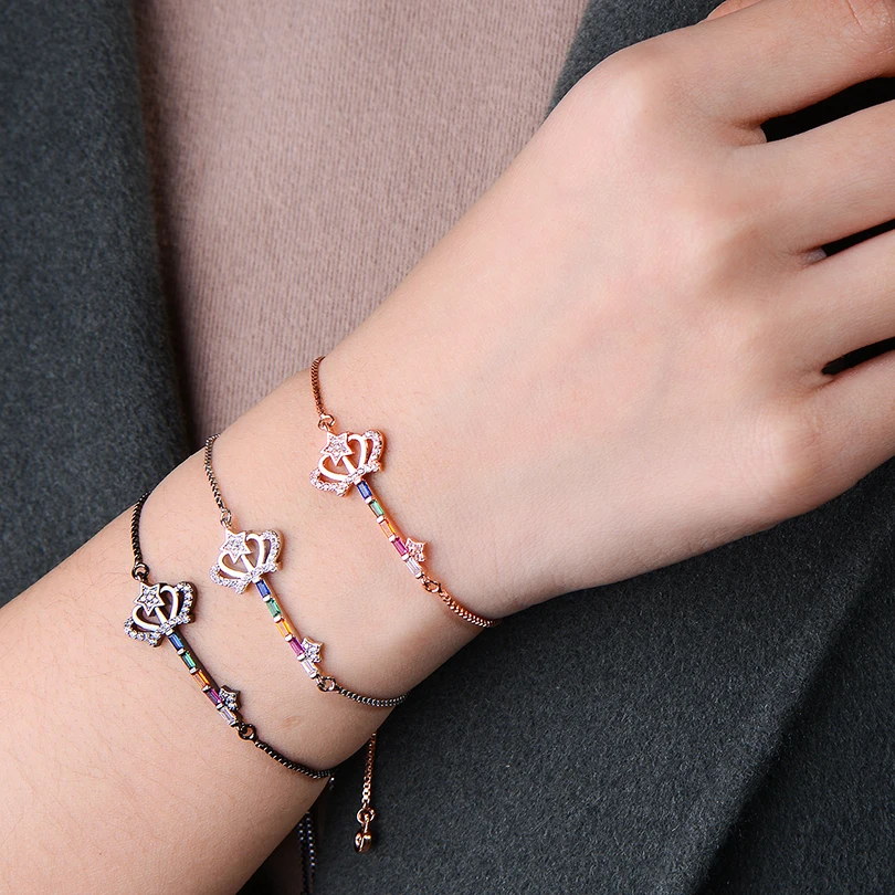 Женский браслет-брелок Pipitree с звездами и короной розовое золото цепочка-слайдер