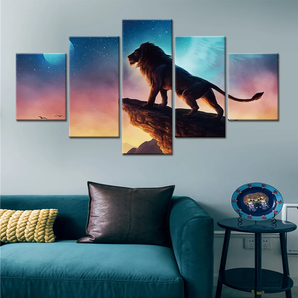 

Wall art 5 Piece animal canvas Painting Modern decorative Colored lion Posters HD Prints Printed for Living Room Home Decor