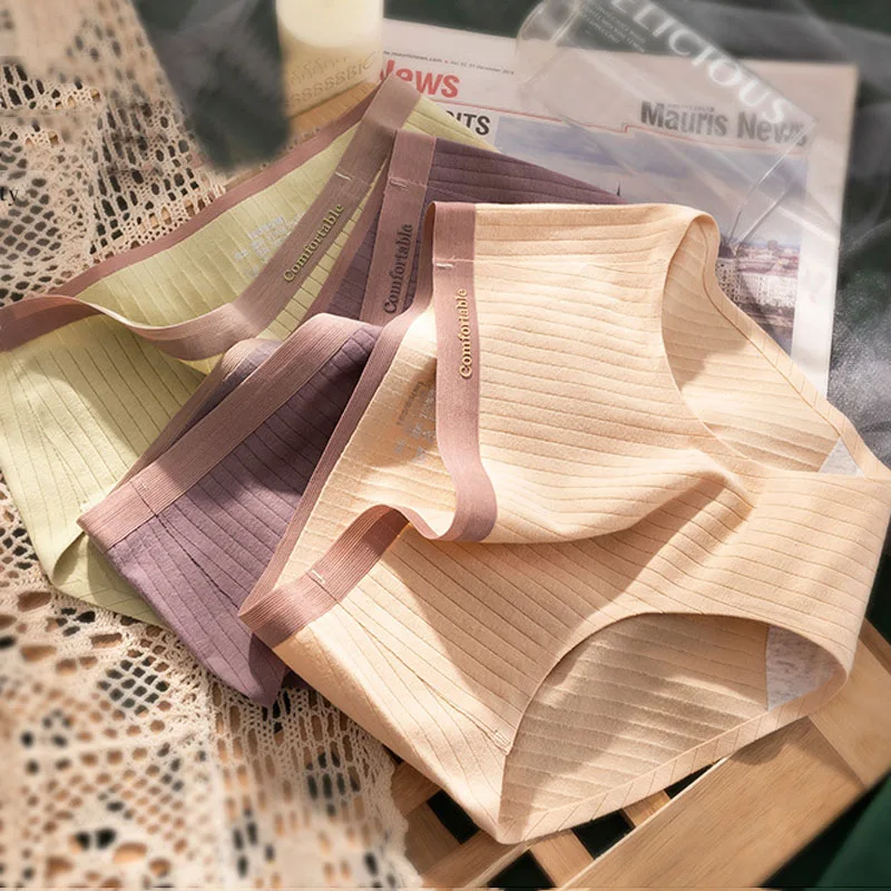 

Wasteheart Women Fashion Yellow Gray Cotton Mid Waist Panties Underwear Lingerie Seamless Briefs Underpants M L XL Plus Size