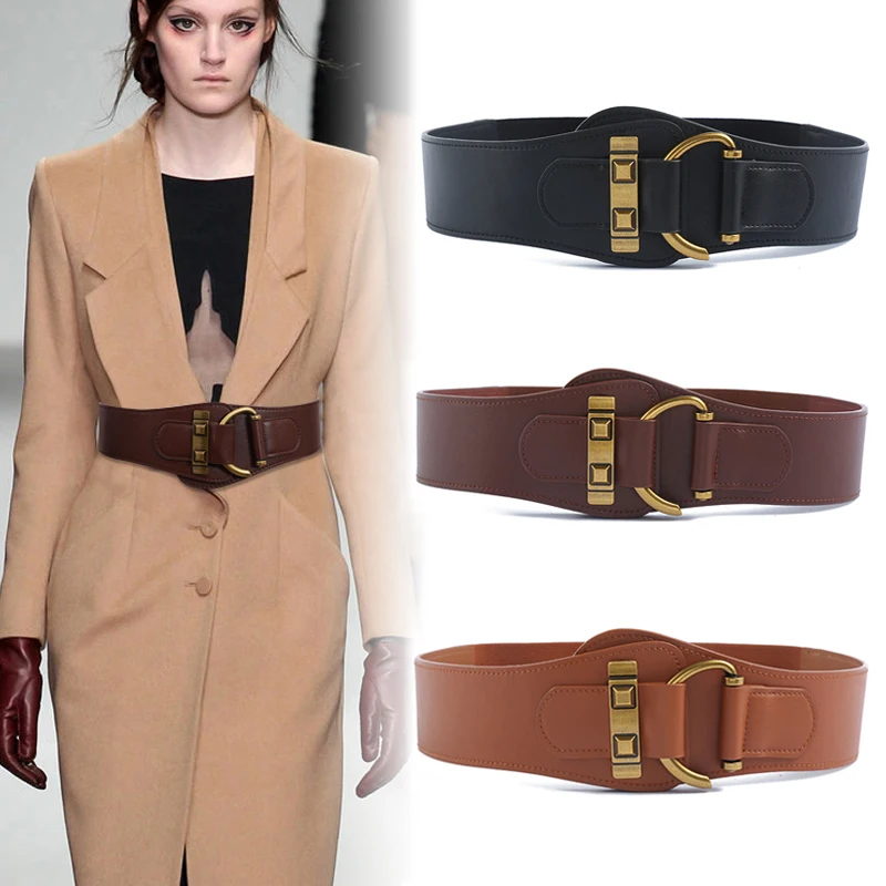 

Designer Belts For Women High Quality Genuine Leather Stretch Cummerbunds Wide Elastic Corset Belt Female Dress Cinturon Mujer