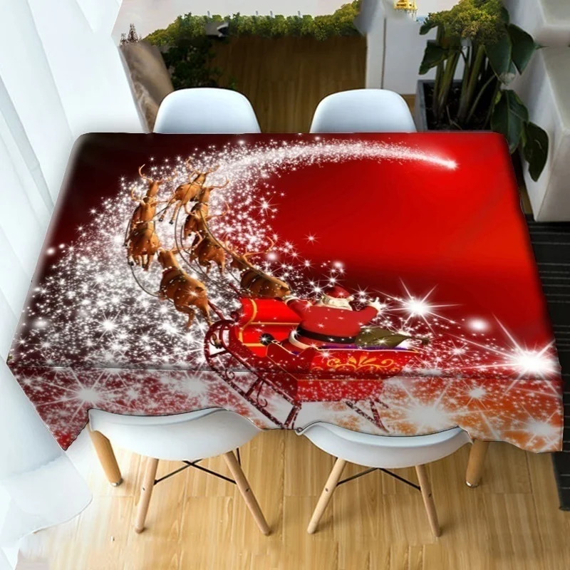 Рождественская скатерть олень снеговик дерево стол кухня домашний декор