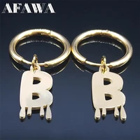 2022 fashion stainless steel b letter hoop earings for women gold color round earrings jewelry boucle doreille ronde e7003s01