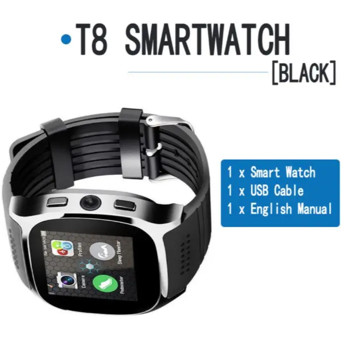 t8 bluetooth smart watch man touch screen with camera support sim card call sport positioning tracker smartwatch for kids elder free global shipping