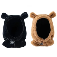 50 hot sales women winter cute bear ears design solid color windproof warm neck scarf caped hat