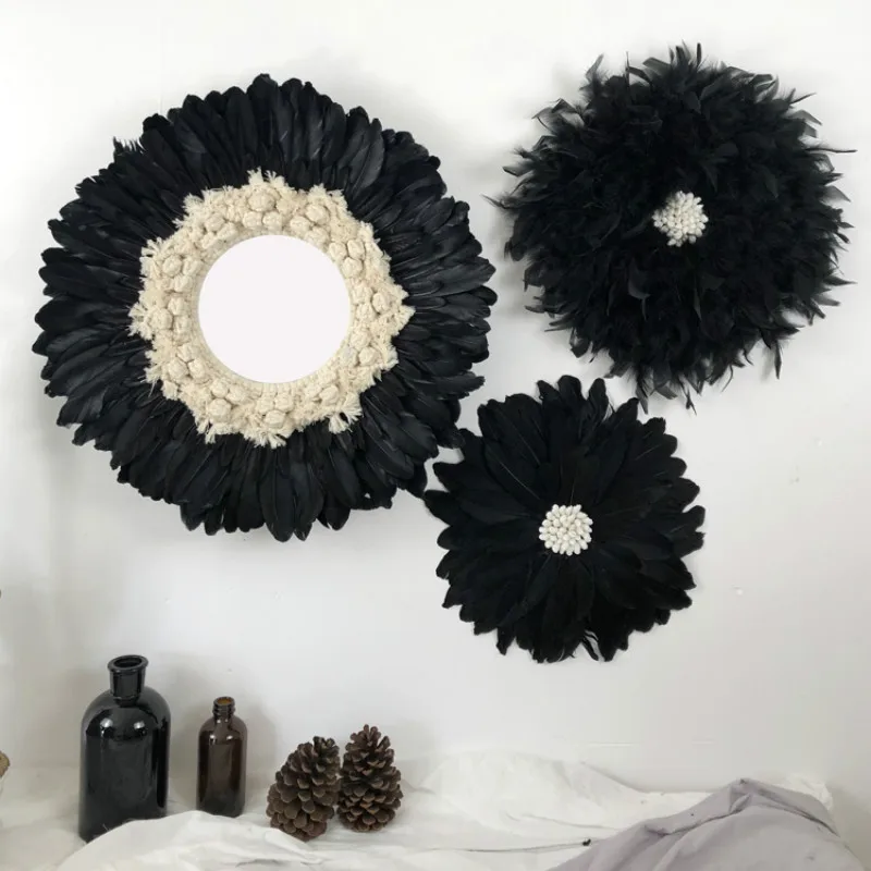 3 Pcs Hand-woven Macrame Feather Mirror Wall Hanging Nordic Porch Creative Living Room Sofa B&ampB Decor Headboard Boho | Дом и сад