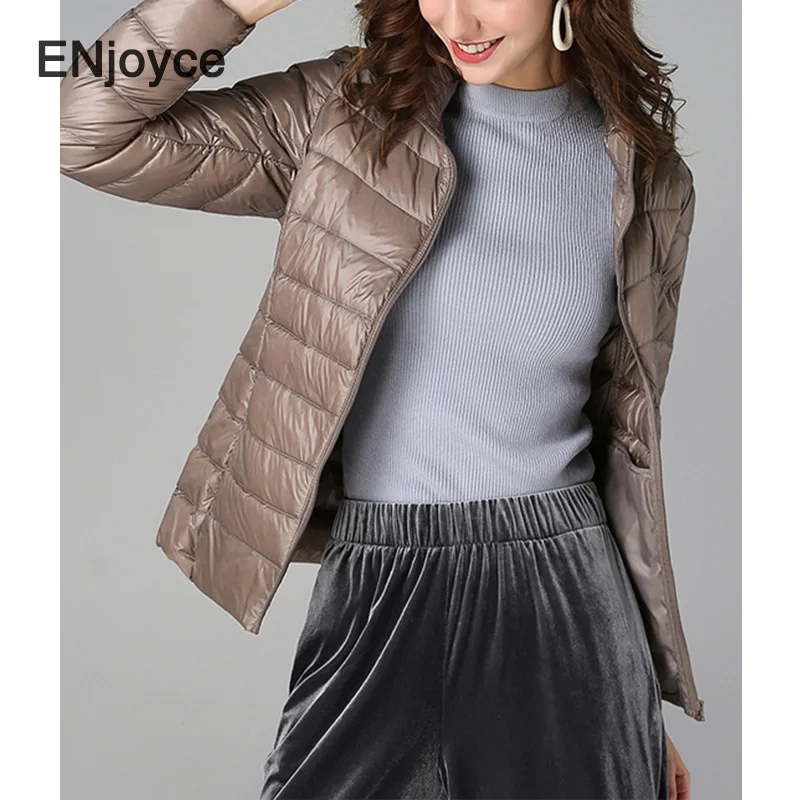 ENjoyce женская зимняя тонкая белая утиная толстовка с капюшоном пуховики легкие