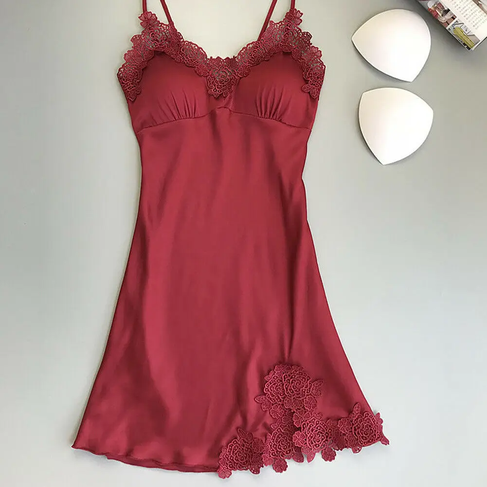 Женское сексуальное шелковое кружевное нижнее белье без рукавов ночная рубашка