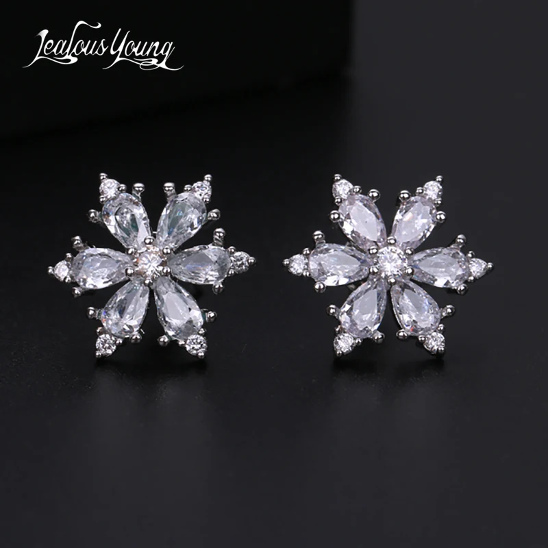 Романтические корейские серьги с цветком серебристый циркониевый гвоздики для