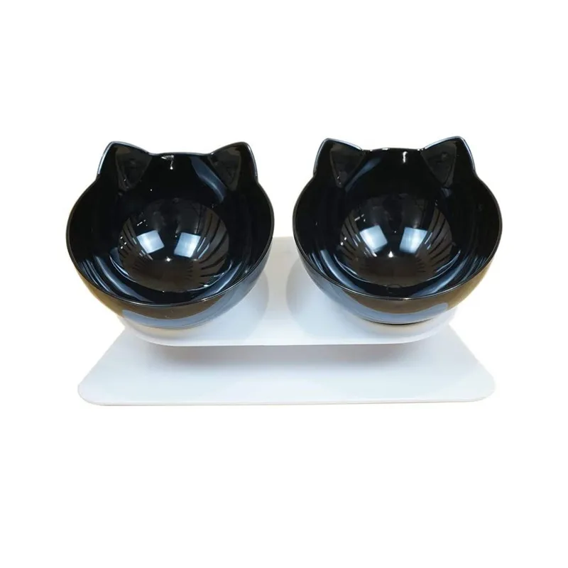 

Double Cat Bowls Small Dog Bowls ,Tilted Cat Bowls with Stand for Cats N Dogs,Food Grade Material Nonslip Pet Dishes